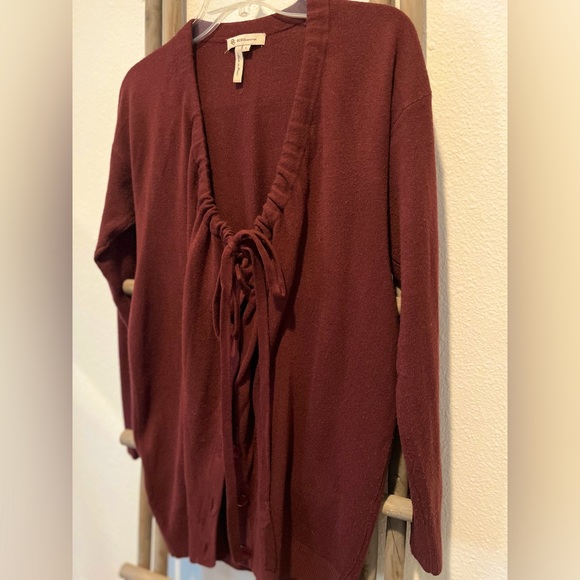 BCBG Maroon Sweater Cardigan with Knit Ties & Button Up - Picture 1 of 5